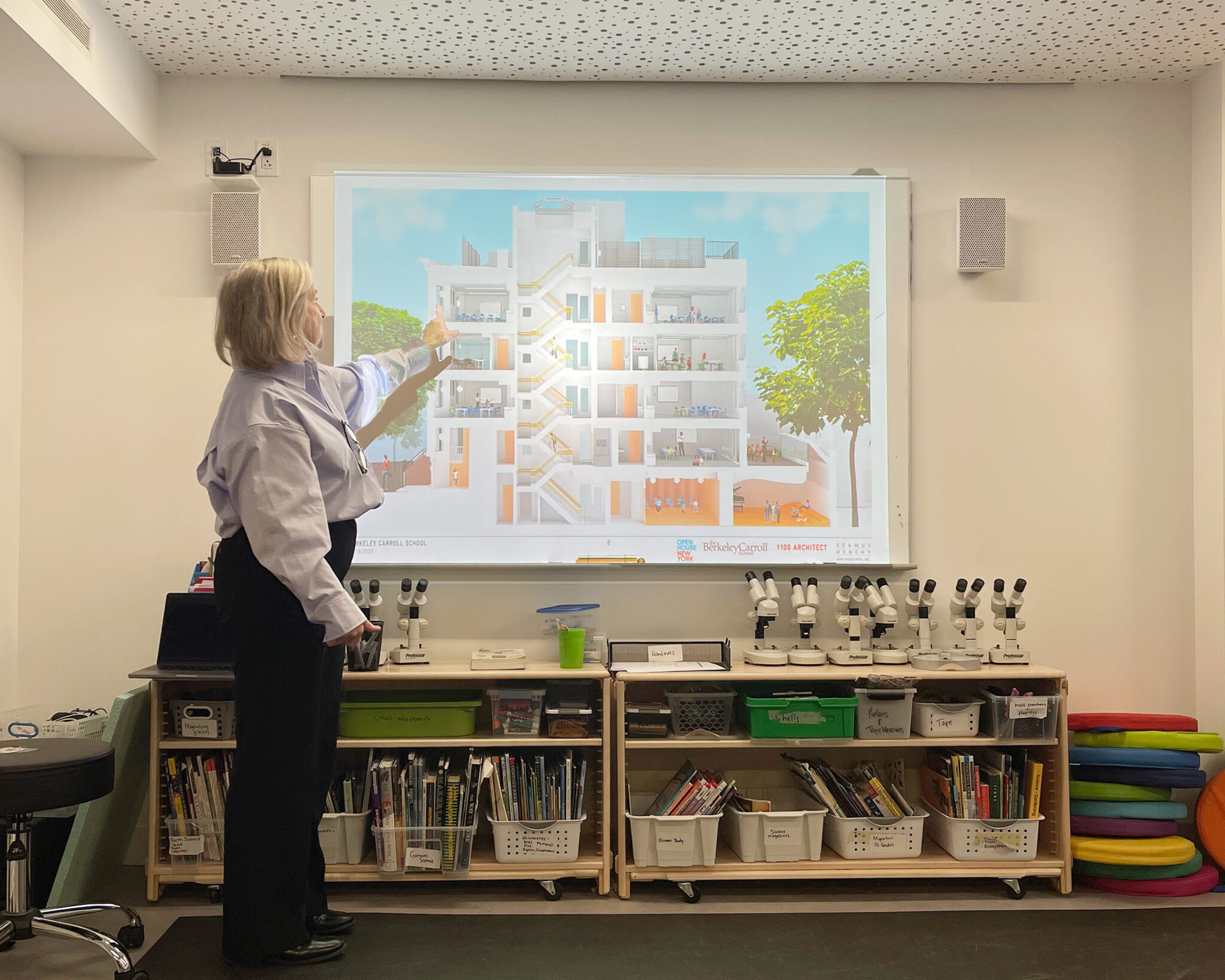 Principal Gwen Conners presents how program spaces are organized in our new school design.