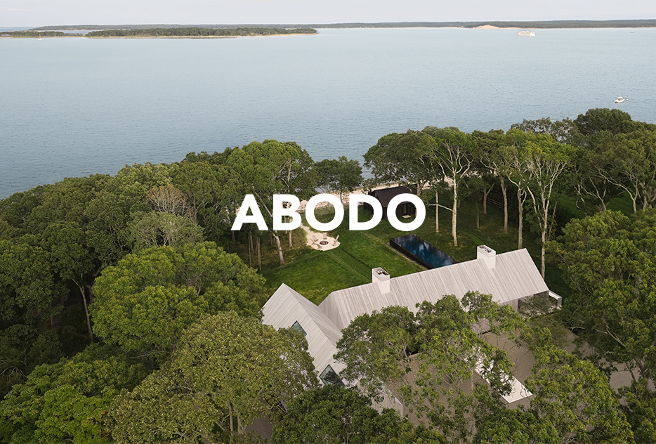 House on Sag Harbor aerial view with the Abodo logo